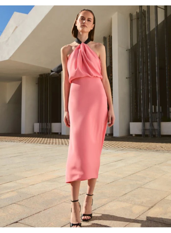 Elegant pink and black midi dress for wedding...