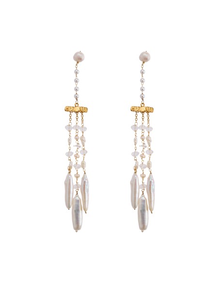 Boucles d'oreilles plaquées or avec pendentifs en perles