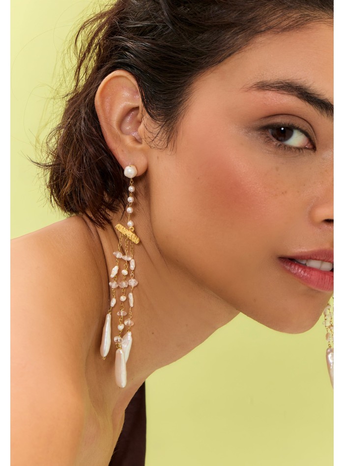 Gold-plated earrings with pearl pendants