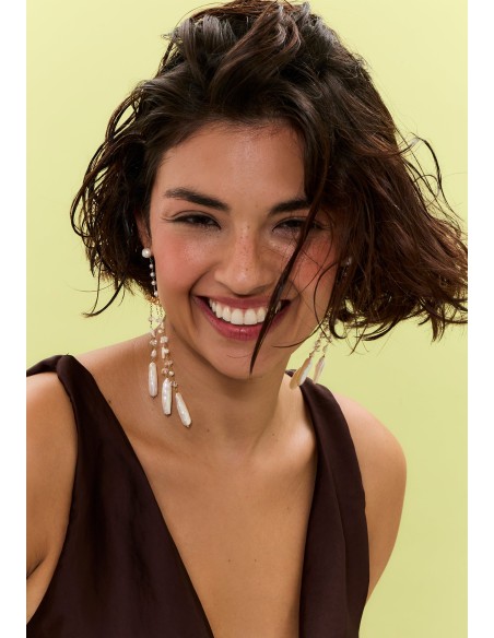 Boucles d'oreilles plaquées or avec pendentifs en perles