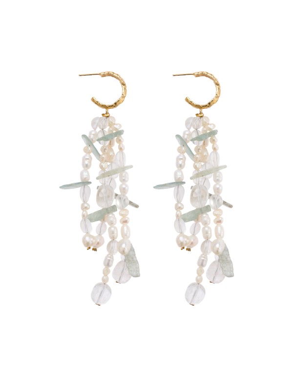 Boucles d'oreilles plaquées or avec perles et pierre...