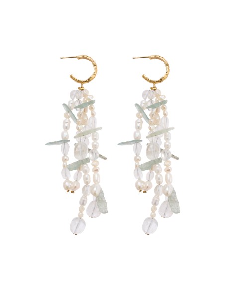 Boucles d'oreilles plaquées or avec perles et pierre aigue-marine