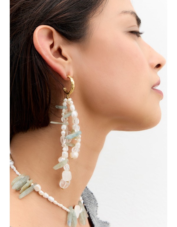 Boucles d'oreilles plaquées or avec perles et pierre... 2