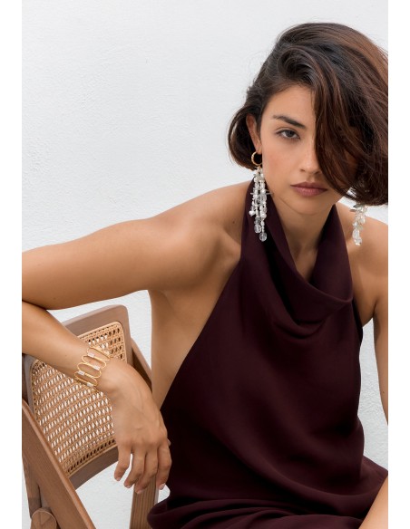 Aros dorados con perlas y piedra aguamarina