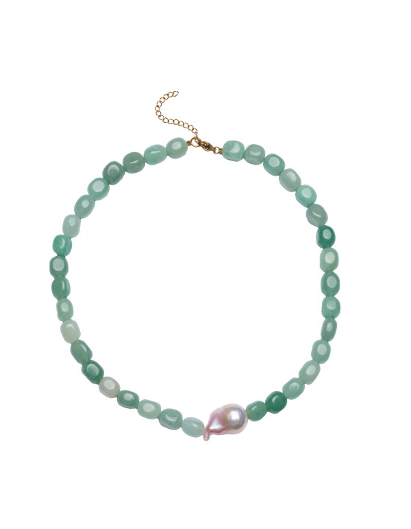 Aquamarine stone necklace with pearl detail
