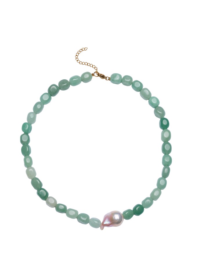 Aquamarine stone necklace with pearl detail