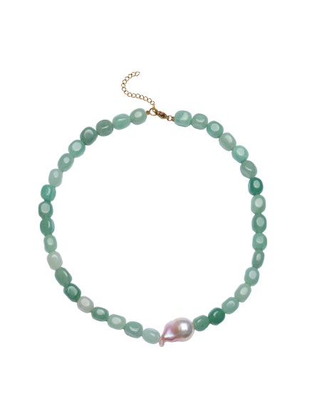 Aquamarine stone necklace with pearl detail