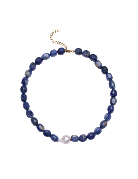 Collier de pierres bleues avec perles