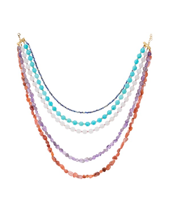 Layered necklace with multicolored stones
