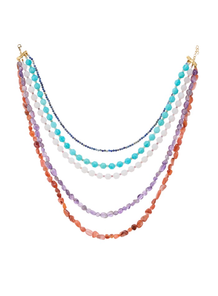 Layered necklace with multicolored stones