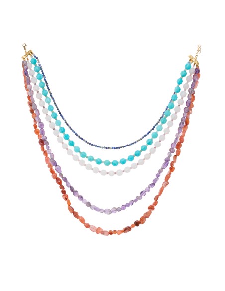 Layered necklace with multicolored stones