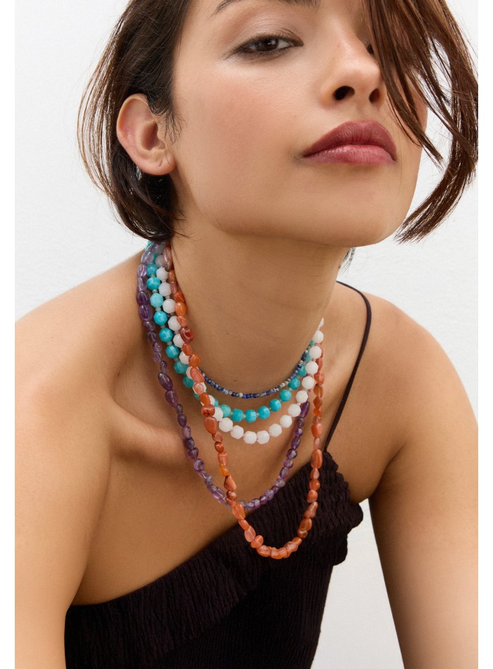 Layered necklace with multicolored stones