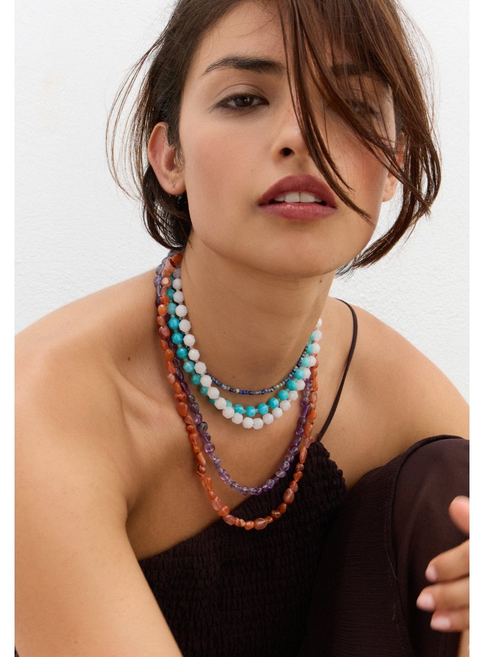 Layered necklace with multicolored stones