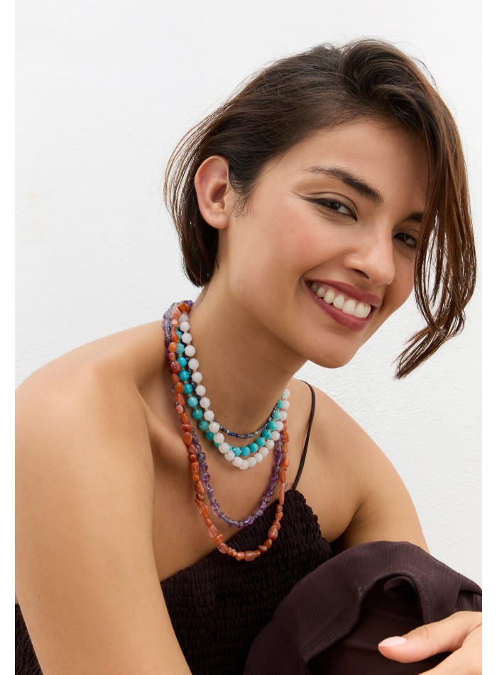 Layered necklace with multicolored stones