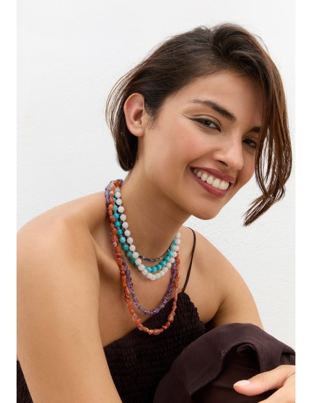 Layered necklace with multicolored stones