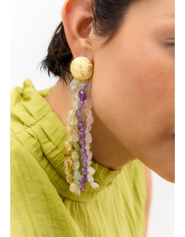 Pendientes dorados con piedras multicolor 2