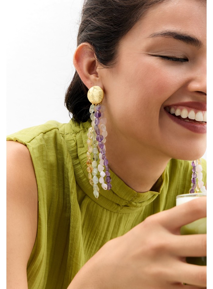 Pendientes dorados con piedras multicolor
