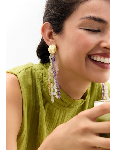 Pendientes dorados con piedras multicolor