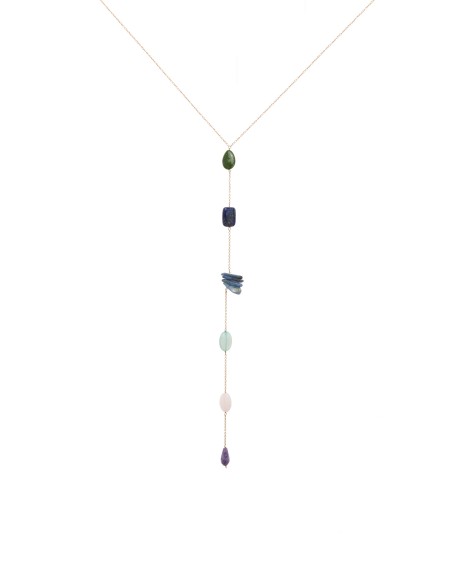 Long golden necklace with semiprecious stones
