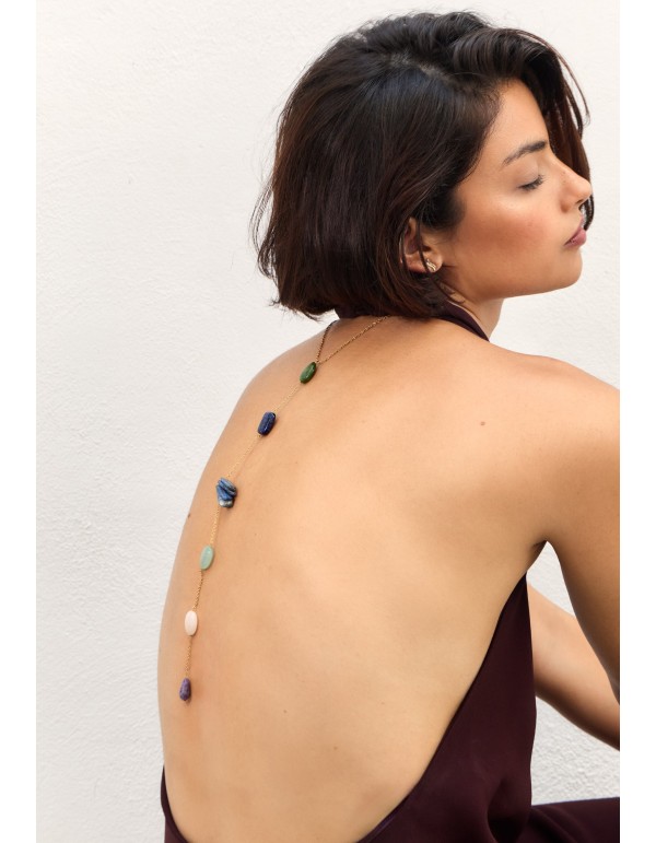 Long golden necklace with semiprecious stones 2