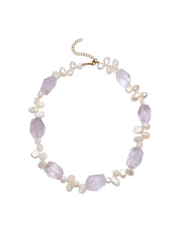 Collar de piedras amatistas con perlas