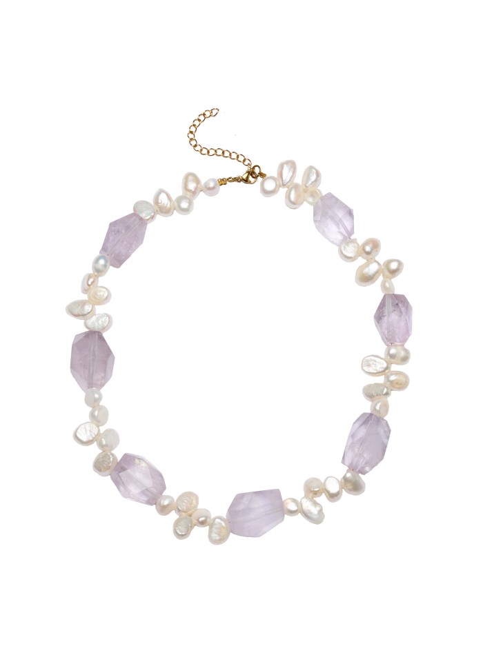 Amethyst stone necklace with pearls