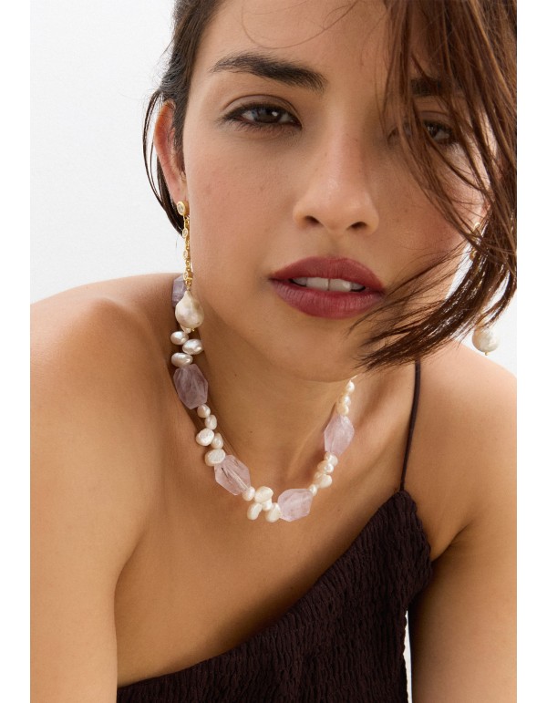 Amethyst stone necklace with pearls 2