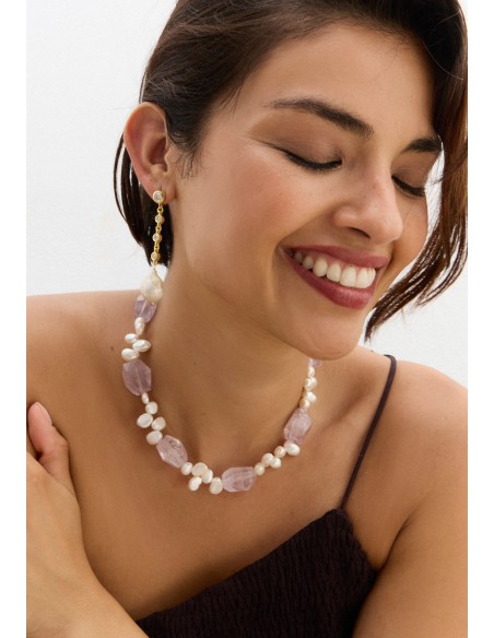 Amethyst stone necklace with pearls