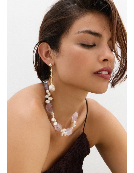 Amethyst stone necklace with pearls