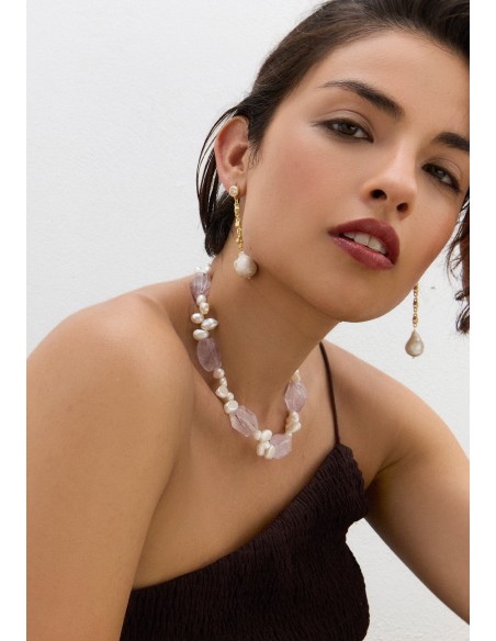 Amethyst stone necklace with pearls