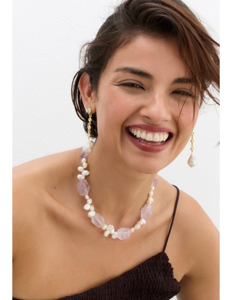 Amethyst stone necklace with pearls