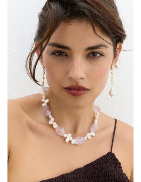 Amethyst stone necklace with pearls