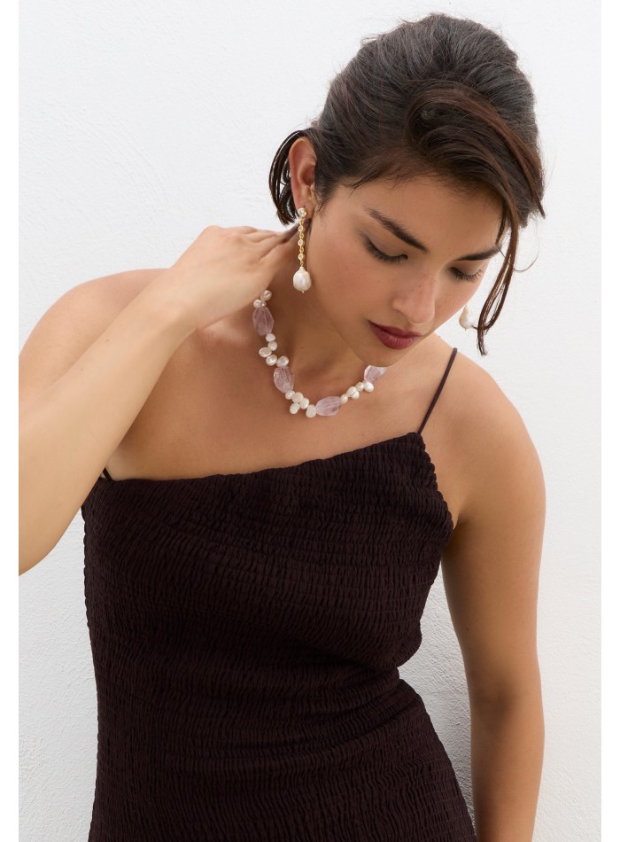 Amethyst stone necklace with pearls