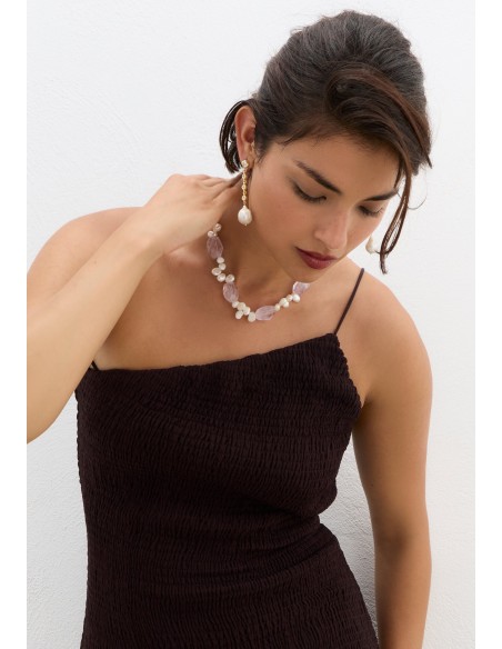 Amethyst stone necklace with pearls