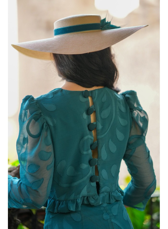 Tenue d'invité Petrol en mousseline de brocart...