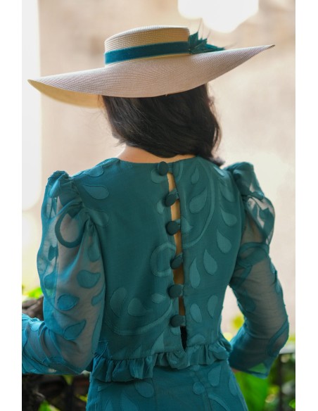 Tenue d'invité Petrol en mousseline de brocart avec volants