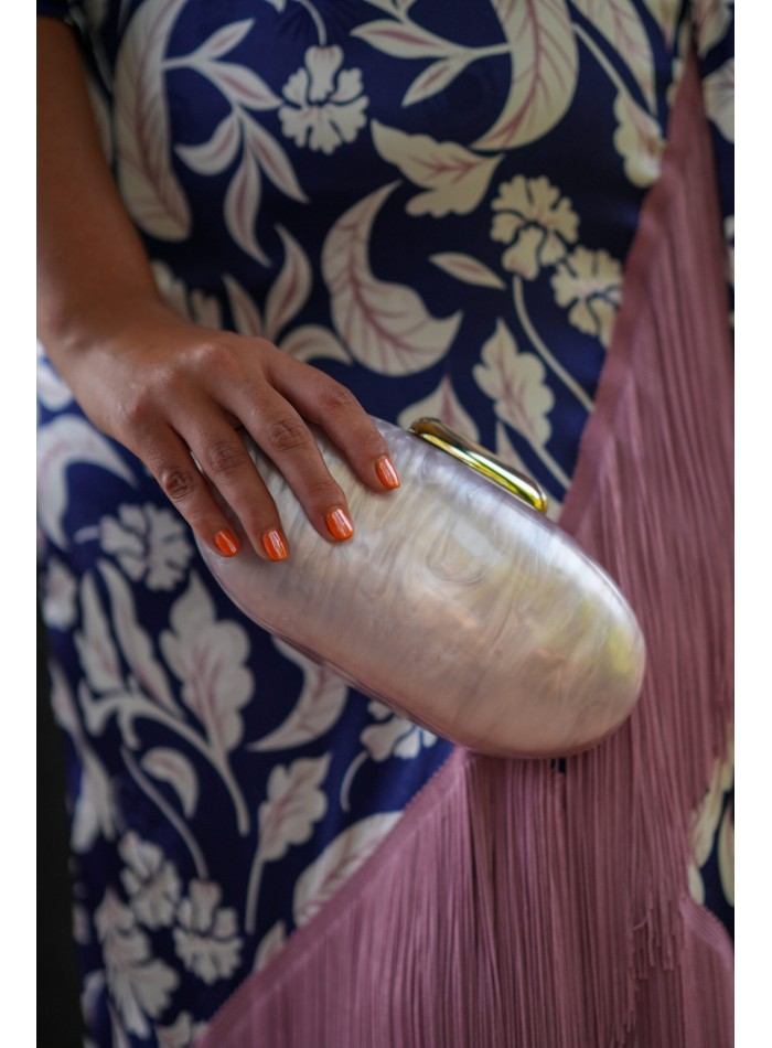 Satin printed fringed midi guest dress