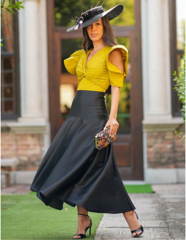 Mikado top and skirt set with ruffles