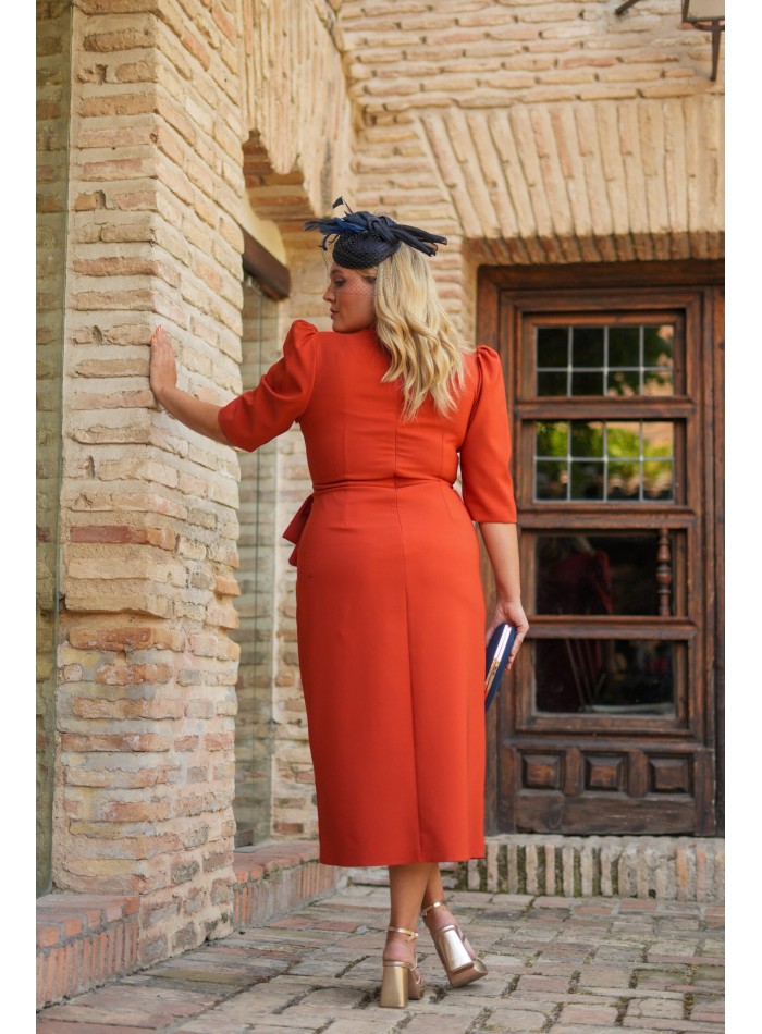 Vestido midi caldera con manga francesa abullonada para ocasiones especiales