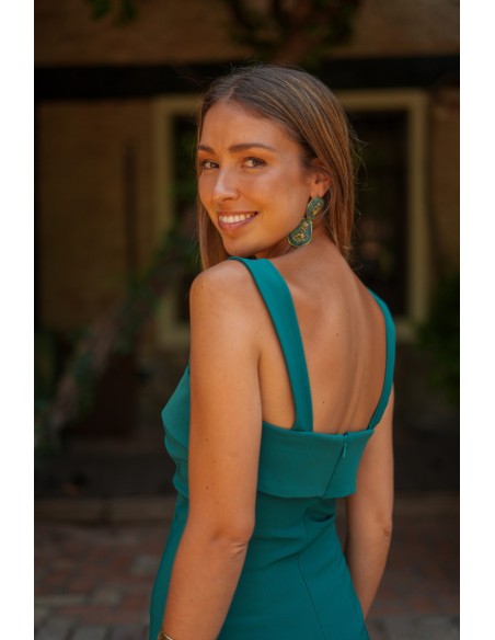 Petrol long dress with chiffon skirt and detachable sleeves