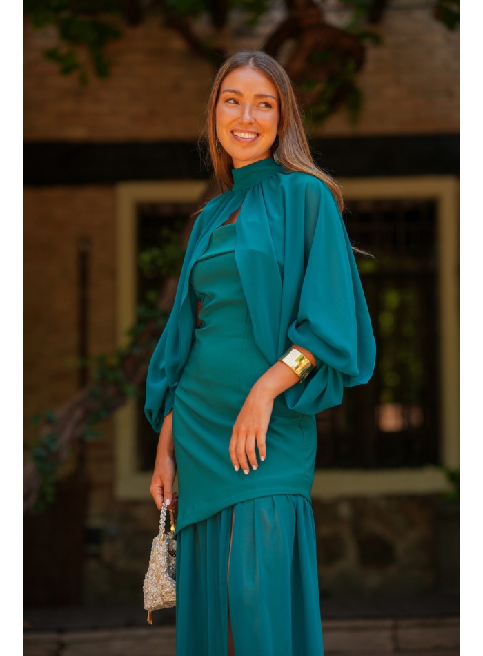 Petrol long dress with chiffon skirt and...