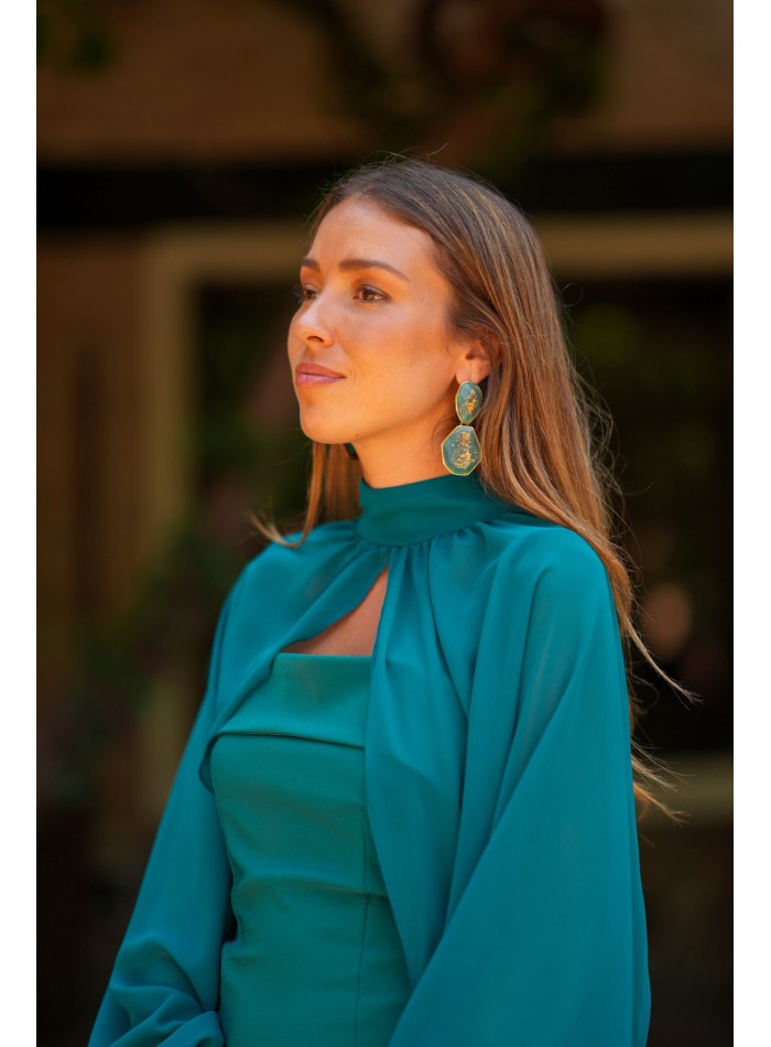 Petrol long dress with chiffon skirt and...