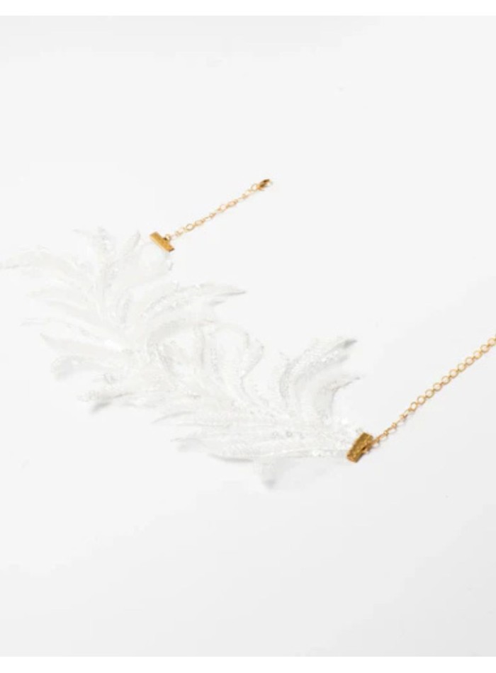 White Embroidered Feathers Choker