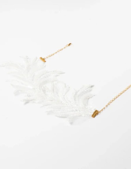 White Embroidered Feathers Choker