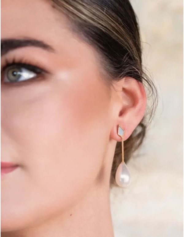 Boucles d'oreilles courtes de mariage avec fil d'or et...