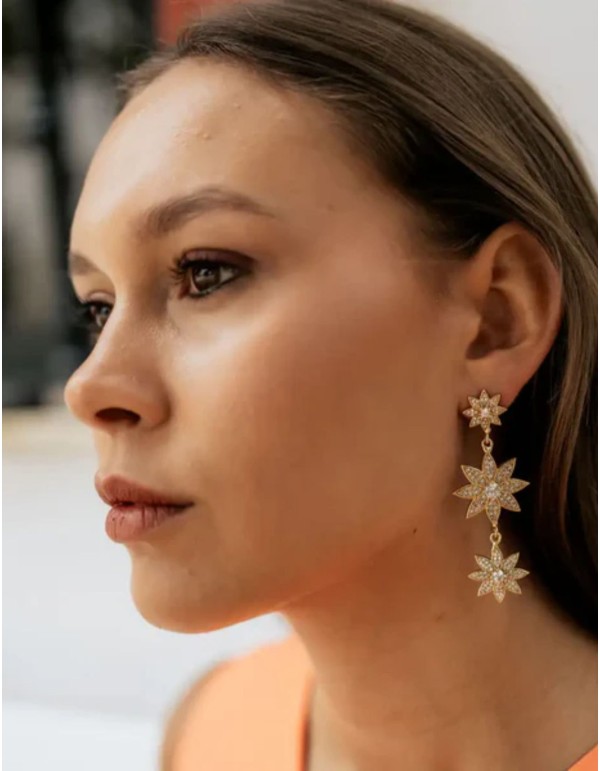 Pendientes largos con estrellas y circonitas 2