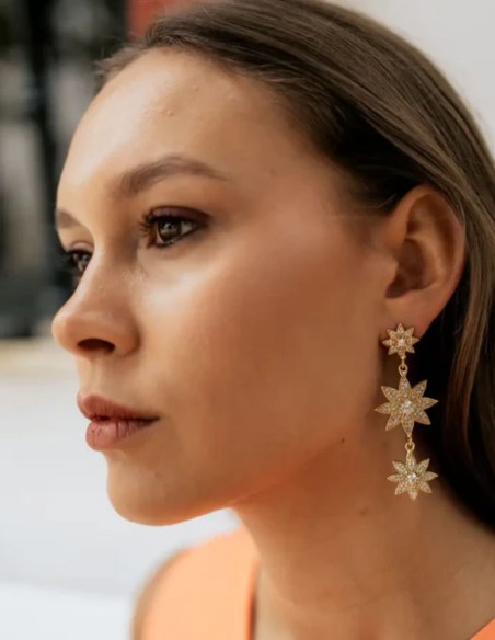 Pendientes largos con estrellas y circonitas