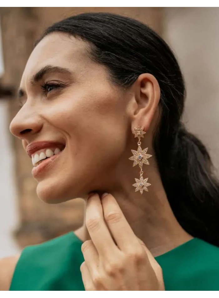 Pendientes largos con estrellas y circonitas