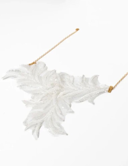 Necklace with white feather embroidery