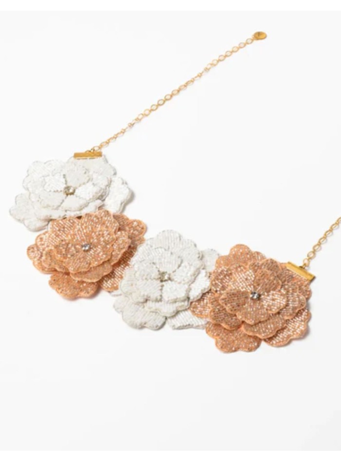 Necklace with white and rose gold embroidered...